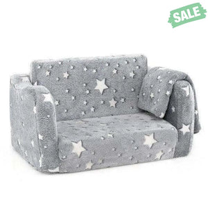 2-in-1 Folding Kids Couch with Blanket Glow in the Dark-Gray