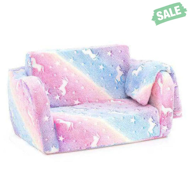 2-in-1 Folding Kids Couch with Blanket Glow in the Dark-Multicolor Multicolor Kids Chairs & Seating