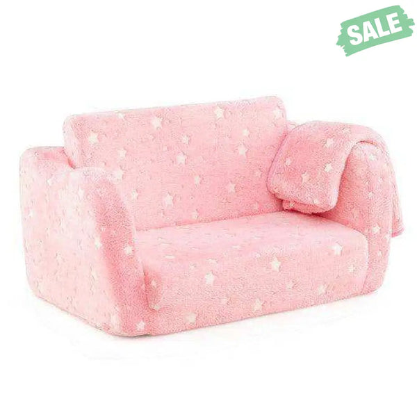 2-in-1 Folding Kids Couch with Blanket Glow in the Dark-Multicolor Multicolor Kids Chairs & Seating