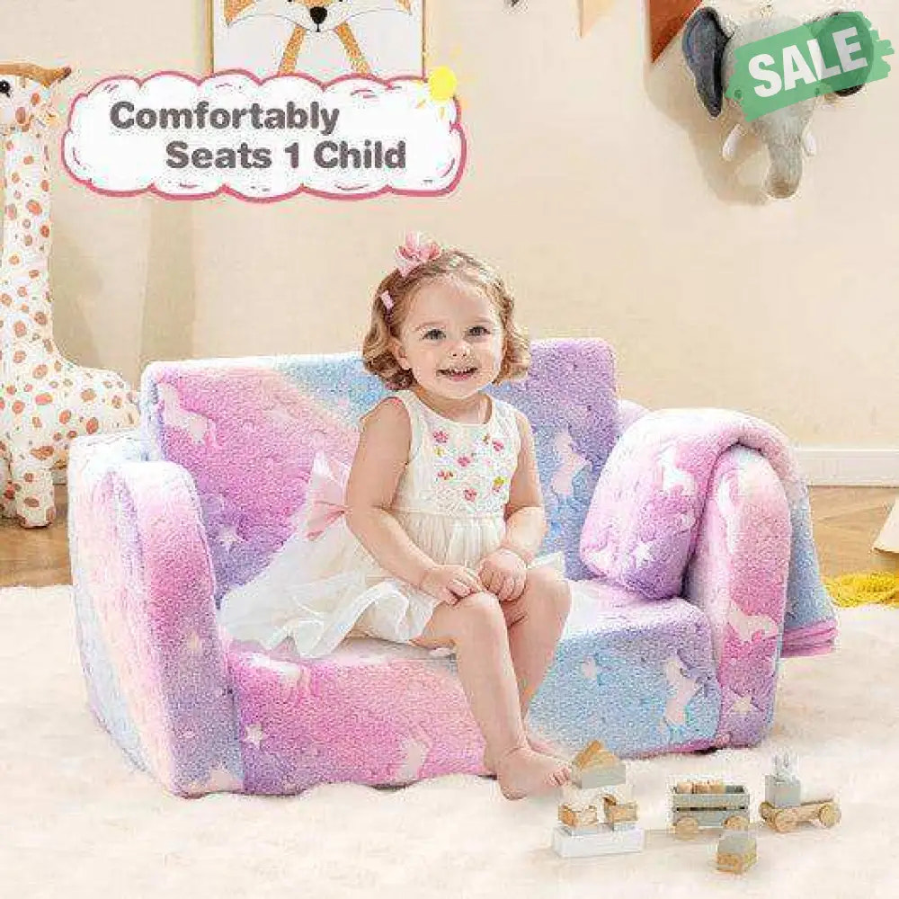 2-in-1 Folding Kids Couch with Blanket Glow in the Dark-Multicolor Multicolor Kids Chairs & Seating