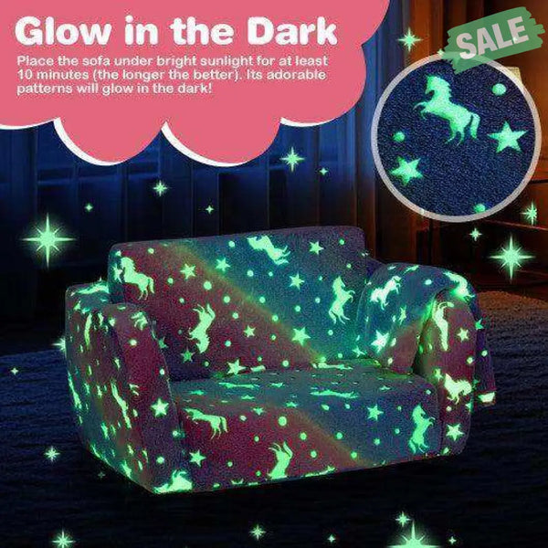 2-in-1 Folding Kids Couch with Blanket Glow in the Dark-Multicolor Multicolor Kids Chairs & Seating