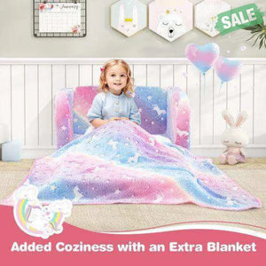2-in-1 Folding Kids Couch with Blanket Glow in the Dark-Multicolor Multicolor Kids Chairs & Seating