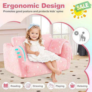 2-in-1 Folding Kids Couch with Blanket Glow in the Dark-Multicolor Multicolor Kids Chairs & Seating