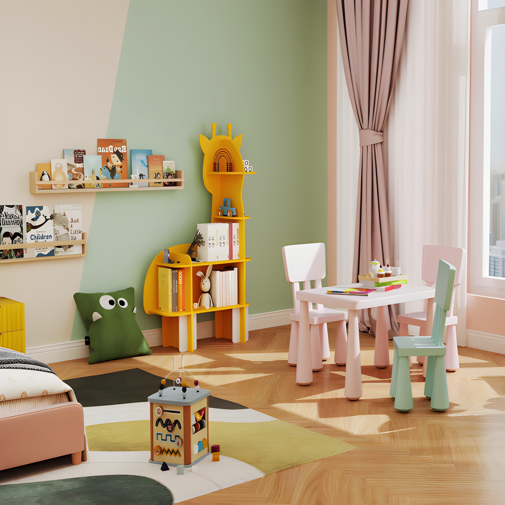 2-in-1 Kids Furniture Set: Twin Bed Frame & 3-Piece Activity Table and Chair Set for toddlers.