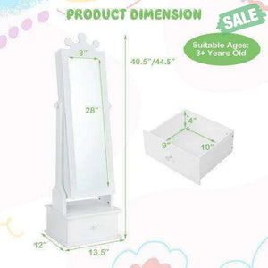 2-in-1 Kids Play Jewelry Armoire with Full Length Mirror and Drawers-White
