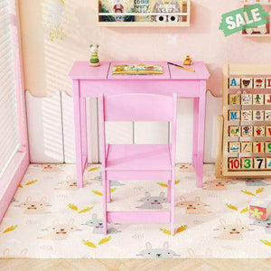 2-in-1 Kids Vanity Makeup Table and Chair Set with Flip Top Mirror-Pink Pink Kids Vanities