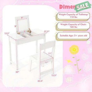 2-in-1 Kids Vanity Makeup Table and Chair Set with Flip Top Mirror-Pink Pink Kids Vanities