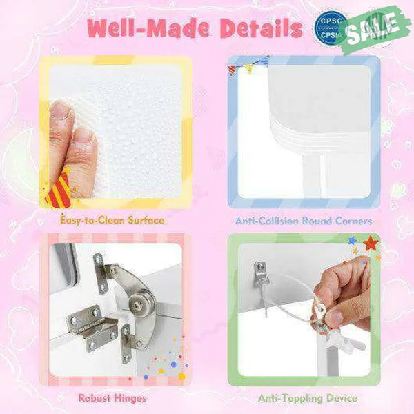 2-in-1 Kids Vanity Makeup Table and Chair Set with Flip Top Mirror-White