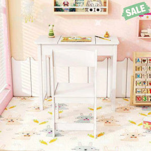 2-in-1 Kids Vanity Makeup Table and Chair Set with Flip Top Mirror-White