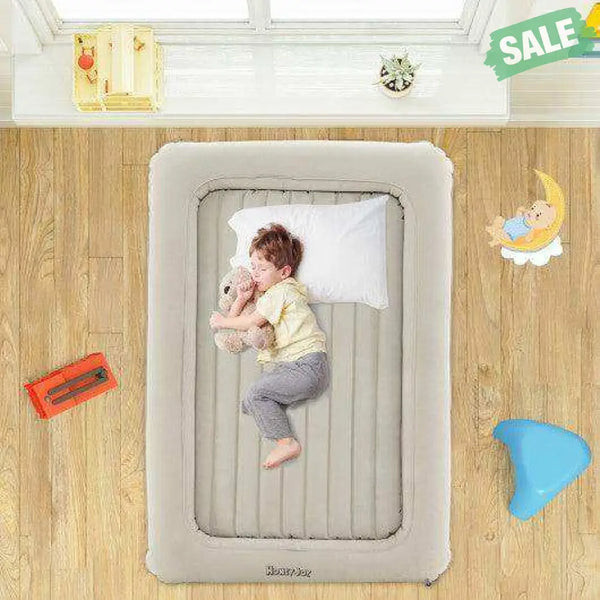 2-in-1 Multi-Purpose Inflatable Toddler Travel Bed Air Mattress Set with Electric Pump-Gray Toddler Beds