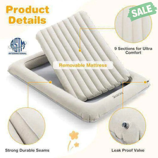 2-in-1 Multi-Purpose Inflatable Toddler Travel Bed Air Mattress Set with Electric Pump-Gray Toddler Beds