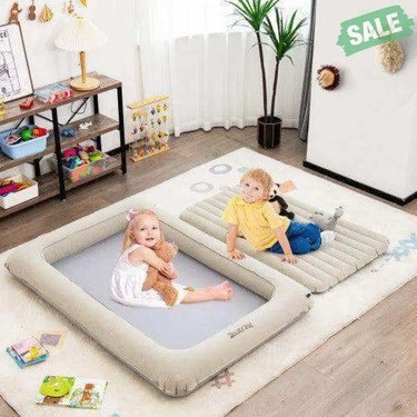 2-in-1 Multi-Purpose Inflatable Toddler Travel Bed Air Mattress Set with Electric Pump-Gray Toddler Beds