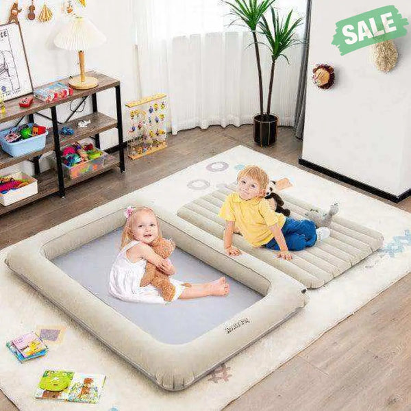 2-in-1 Multi-Purpose Inflatable Toddler Travel Bed Air Mattress Set with Electric Pump-Gray Toddler Beds