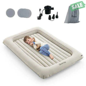 2-in-1 Multi-Purpose Inflatable Toddler Travel Bed Air Mattress Set with Electric Pump-Gray Toddler Beds