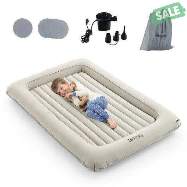2-in-1 Multi-Purpose Inflatable Toddler Travel Bed Air Mattress Set with Electric Pump-Gray Toddler Beds