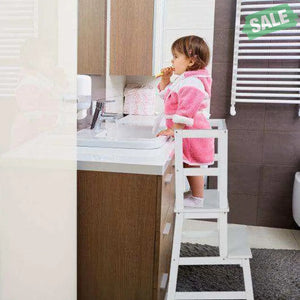2-in-1 Multifunctional Toddler Step Stool with Safety Rail-White