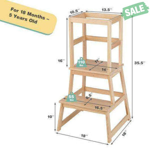 2-in-1 Multifunctional Toddler Step Stool with Safety Rail-Natural
