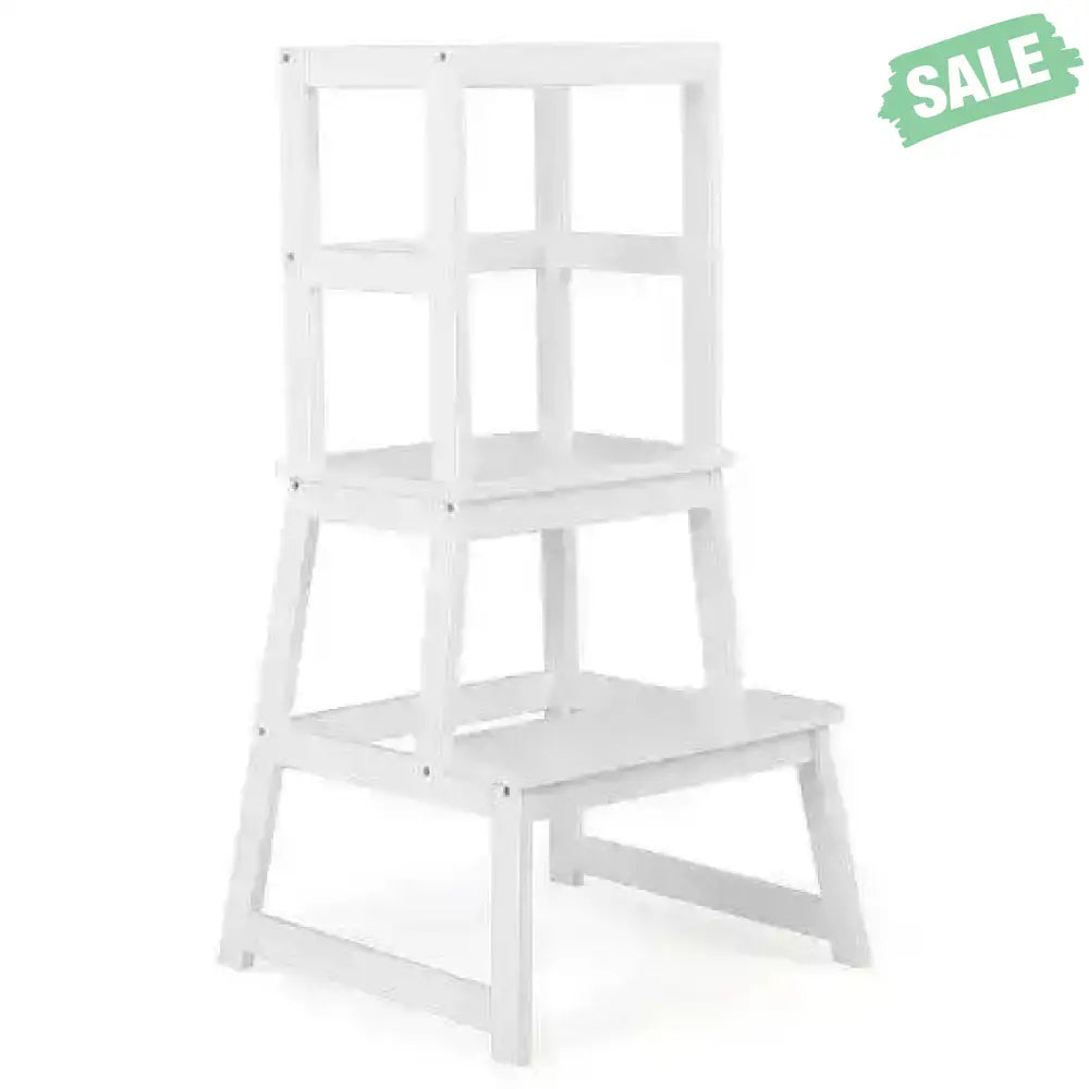2-in-1 Multifunctional Toddler Step Stool with Safety Rail-White