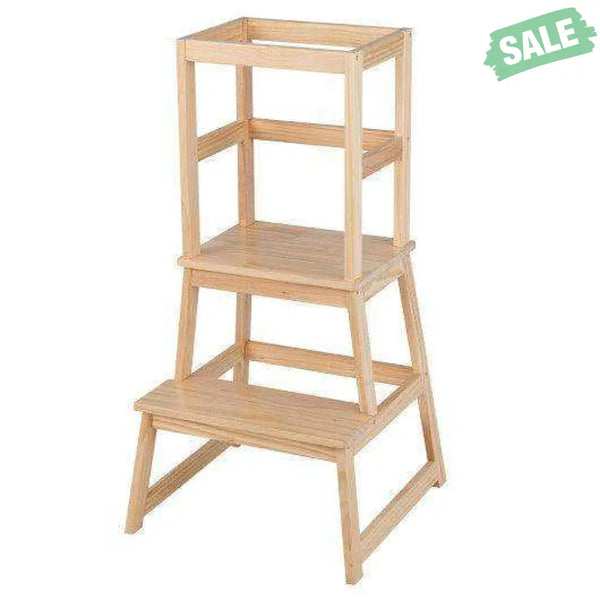 2-in-1 Multifunctional Toddler Step Stool with Safety Rail-Natural