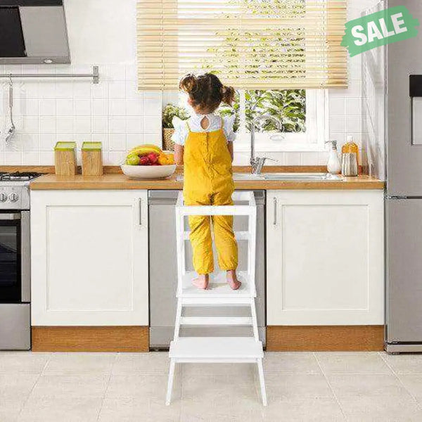 2-in-1 Multifunctional Toddler Step Stool with Safety Rail-White