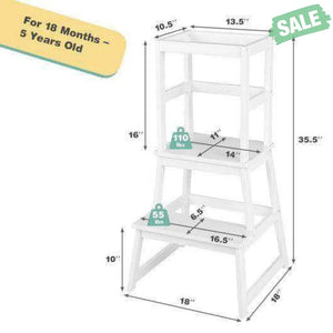 2-in-1 Multifunctional Toddler Step Stool with Safety Rail-White