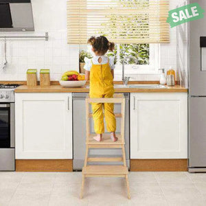 2-in-1 Multifunctional Toddler Step Stool with Safety Rail-Natural