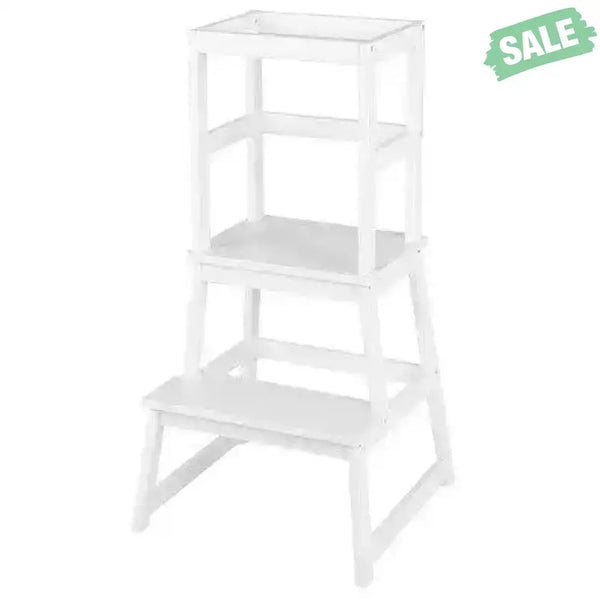 2-in-1 Multifunctional Toddler Step Stool with Safety Rail-White