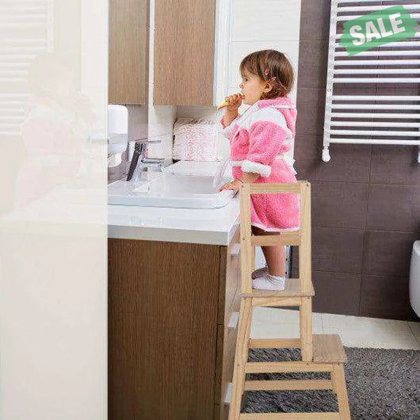 2-in-1 Multifunctional Toddler Step Stool with Safety Rail-Natural