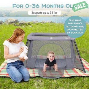 2-in-1 Portable Baby Playpen with Safety Enclosure and Padded Mattress-Dark Gray Baby Playpen & Playards