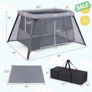 2-in-1 Portable Baby Playpen with Safety Enclosure and Padded Mattress-Dark Gray Baby Playpen & Playards