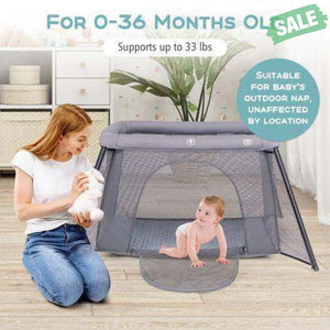 2-in-1 Portable Baby Playpen with Safety Enclosure and Padded Mattress-Dark Gray Baby Playpen & Playards