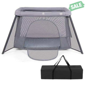 2-in-1 Portable Baby Playpen with Safety Enclosure and Padded Mattress-Dark Gray Baby Playpen & Playards
