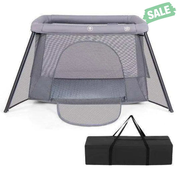 2-in-1 Portable Baby Playpen with Safety Enclosure and Padded Mattress-Dark Gray Baby Playpen & Playards