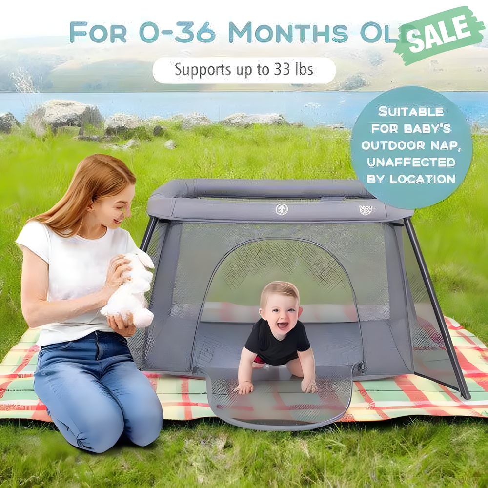 2-in-1 Portable Baby Playpen with Safety Enclosure and Padded Mattress-Dark Gray Baby Playpen & Playards