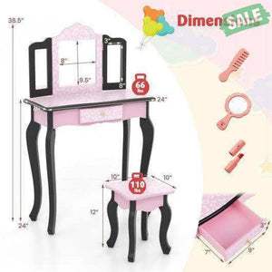 2 in 1 Princess Dressing Table Writing Desk with Cute Leopard Print 3 Makeup Accessories-Pink Kids Vanities