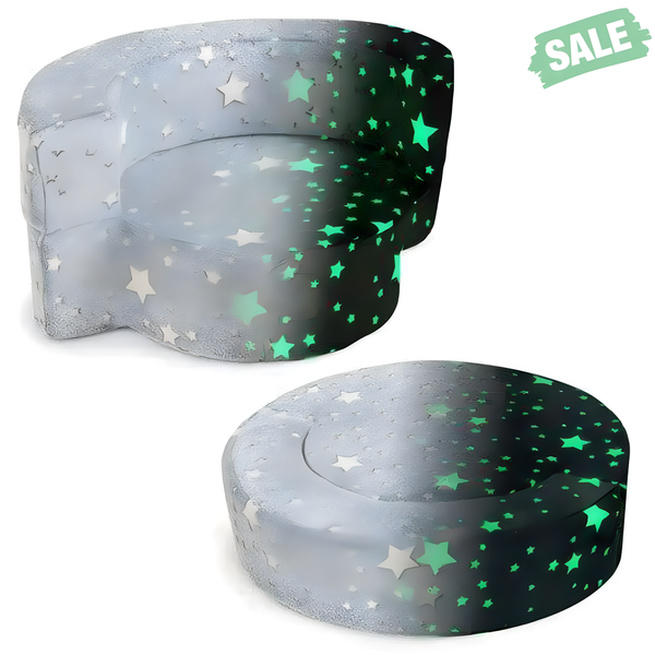 Gray 2-in-1 toddler chair glow in the dark convertible sofa with cover, perfect for kids' seating. Angle 3 view.