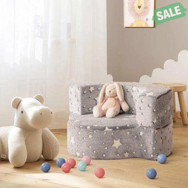 2-in-1 Toddler Chair Glow in the Dark Kids Couch with Cover Convertible Sofa-Gray Kids Chairs & Seating