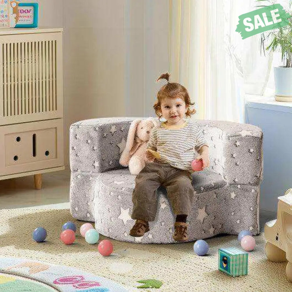 2-in-1 Toddler Chair Glow in the Dark Kids Couch with Cover Convertible Sofa-Gray Kids Chairs & Seating