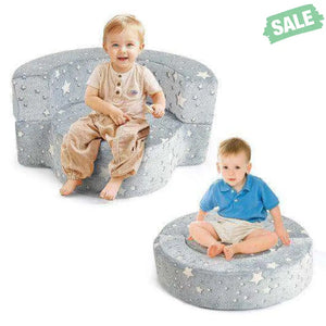 2-in-1 Toddler Chair Glow in the Dark Kids Couch with Cover Convertible Sofa-Gray Kids Chairs & Seating