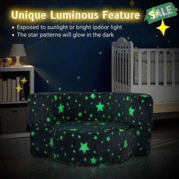 2-in-1 Toddler Chair Glow in the Dark Kids Couch with Cover Convertible Sofa-Gray Kids Chairs & Seating