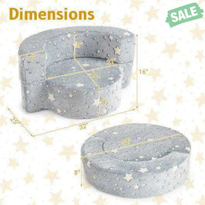 2-in-1 Toddler Chair Glow in the Dark Kids Couch with Cover Convertible Sofa-Gray Kids Chairs & Seating