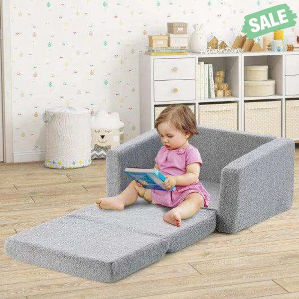 2-in-1 Toddler Fold out Couch Gray Kids Chairs & Seating