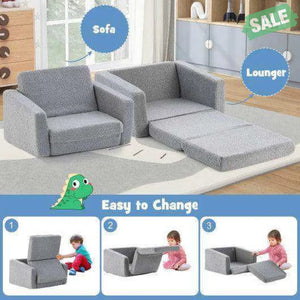 2-in-1 Toddler Fold out Couch Gray Kids Chairs & Seating
