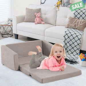 2-in-1 Toddler Fold out Couch Gray Kids Chairs & Seating