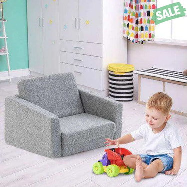 2-in-1 Toddler Fold out Couch Gray Kids Chairs & Seating