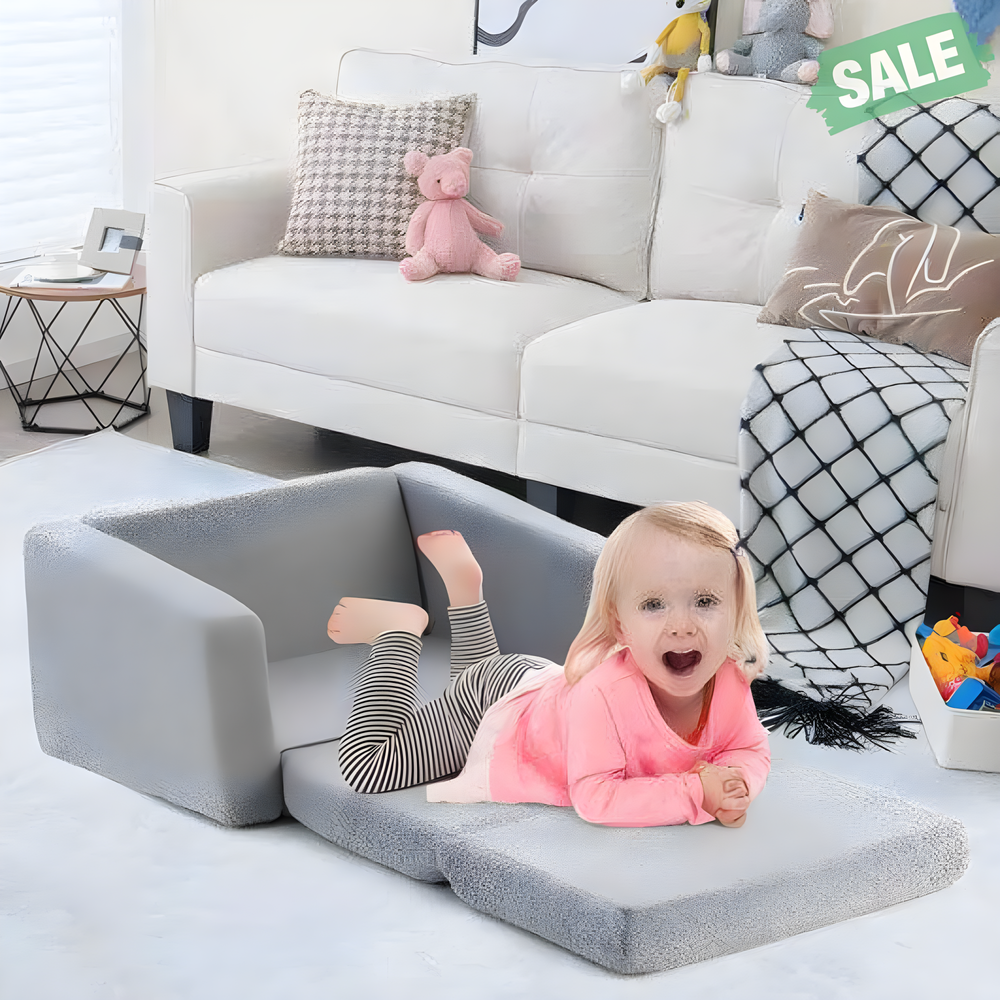 2-in-1 toddler fold-out couch in vibrant colors, perfect for kids' seating and playtime.
