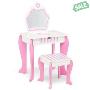 2-in-1 Toddler Vanity Set with Detachable Top & Cute Flower Patterns-White Kids Vanities