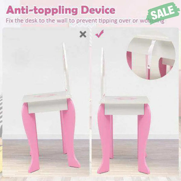 2-in-1 Toddler Vanity Set with Detachable Top & Cute Flower Patterns-White Kids Vanities