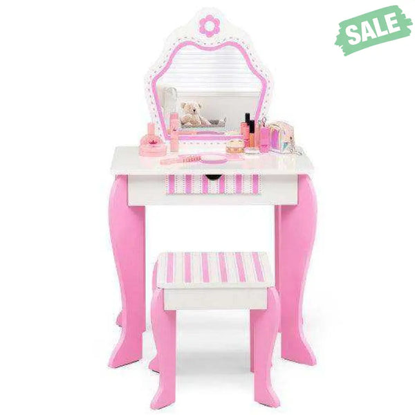 2-in-1 Toddler Vanity Set with Detachable Top & Cute Flower Patterns-White Kids Vanities