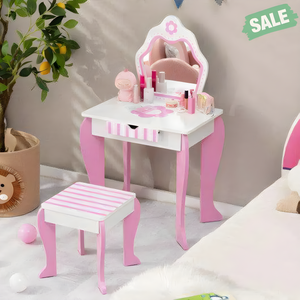 2-in-1 Toddler Vanity Set in White with Detachable Top and Cute Flower Patterns for Kids' Rooms.